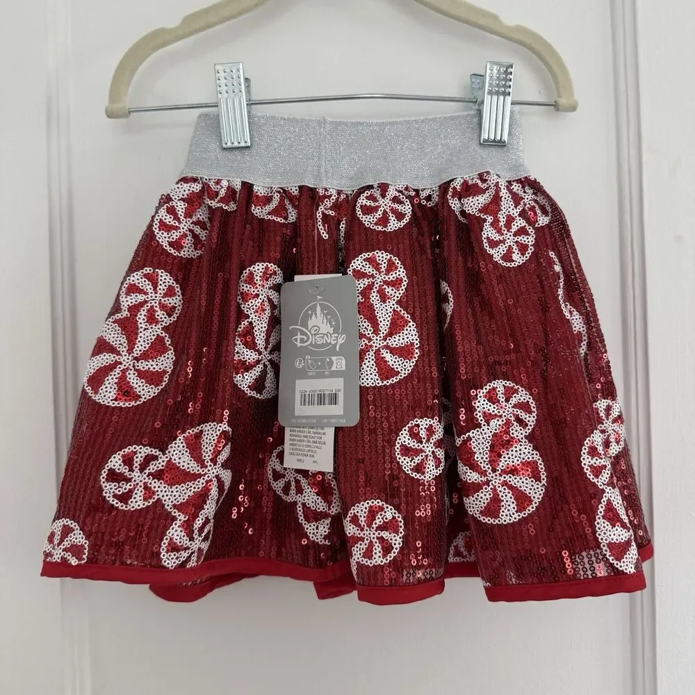 Disney Girls Minnie Mouse Peppermint Red Sequin Skirt Holiday Merch Sz 3